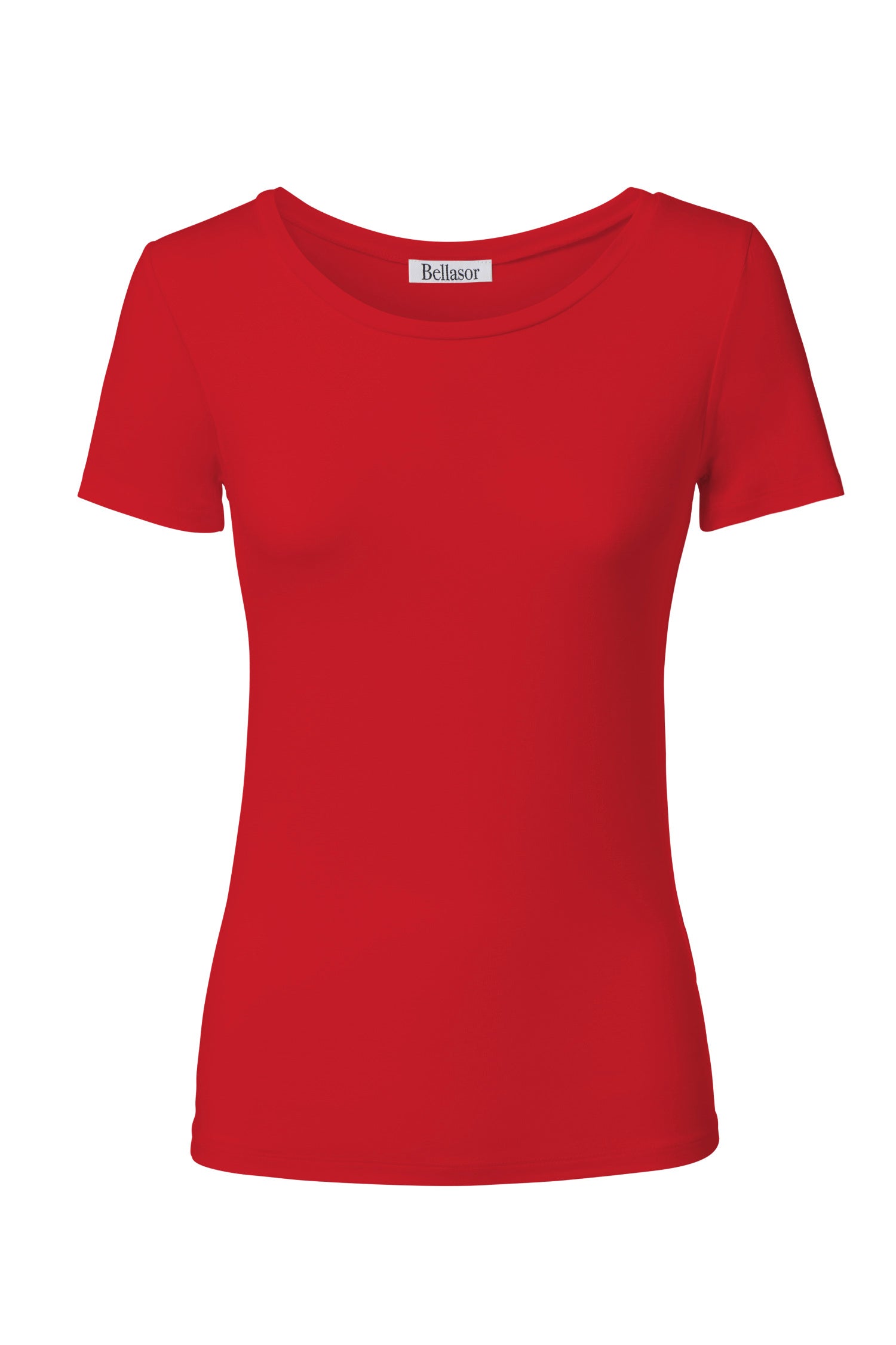 Rotes T-Shirt von Bellasor auf weißem Hintergrund.