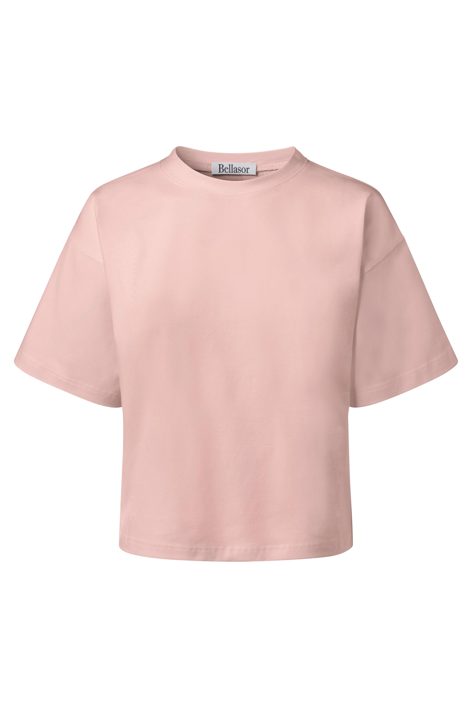 T-Shirt aus Bio-Baumwolle in der Farbe rosa auf weißem Hintergrund.