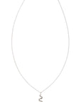 Halskette in silber mit einem handgefertigten Anhänger. Die gesamte Kette mit dem Verschluss ist von ober auf weißem Hintergrund zu erkennen.